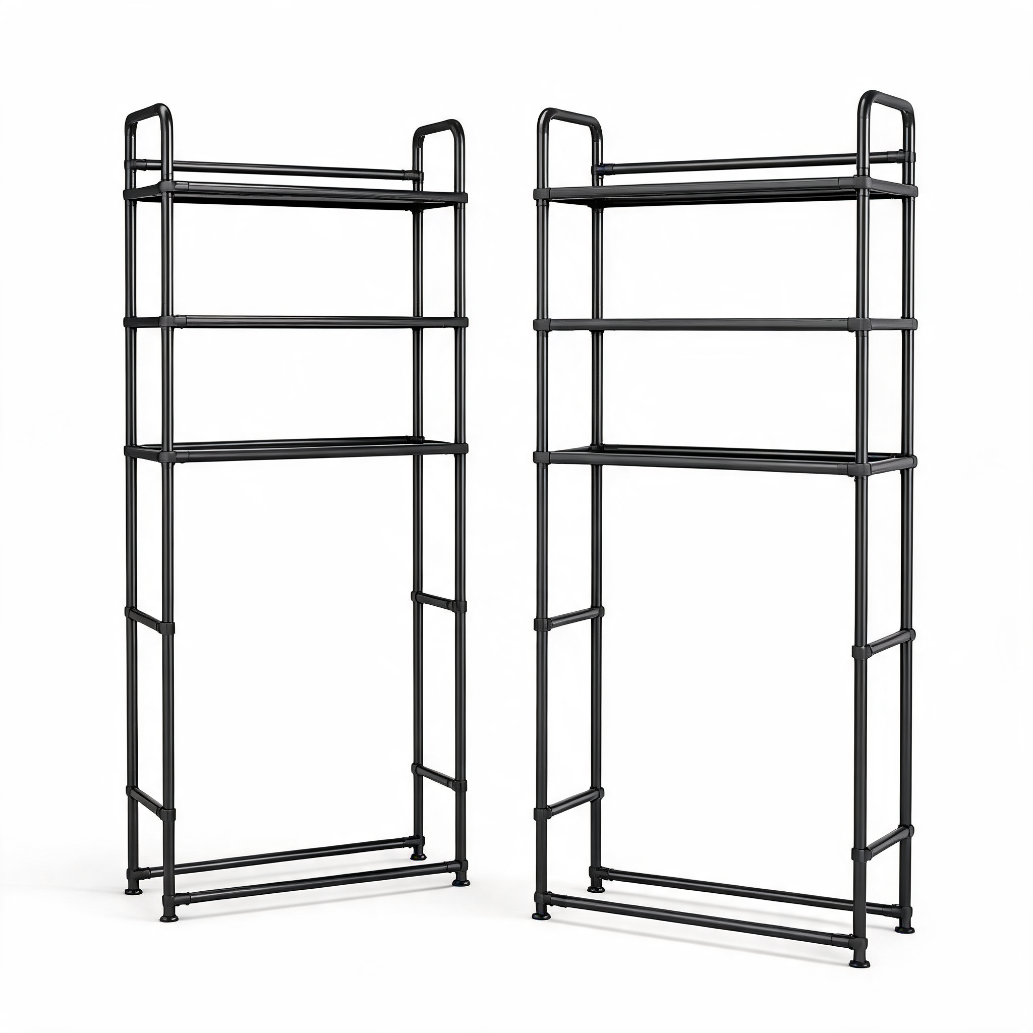 Two black over-the-toilet storage racks, 2-pack, on a white background